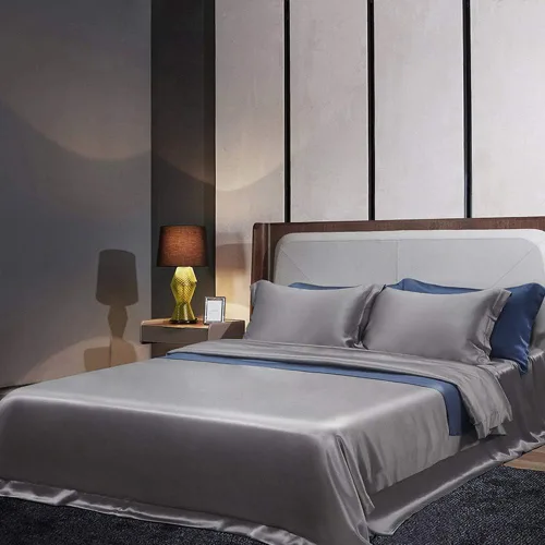 Miniatura 5 de Orose Juego de sábanas de seda Charmeuse de 4 piezas de 26 Momme sin costuras personalizadas Fundas de cama de seda de morera parte superior
