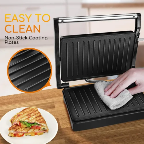 Miniatura 5 de Aigostar - Sandwichera Panini Press de 1000 W con placas revestidas antiadherentes, luz indicadora, tapa de bloqueo, mango de tacto fresco, parrilla