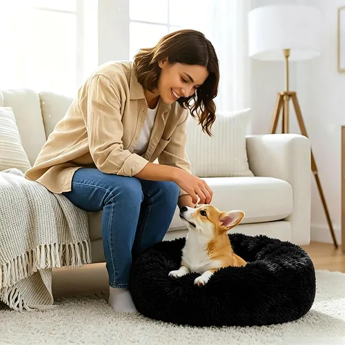 Miniatura 6 de Calming Donut Dog and Cat Bed for Indoor Cats, Anti-Anxiety Round Fluffy Soft Washable Small Pet Bed for Puppy and Kitten, Warming Comfortable