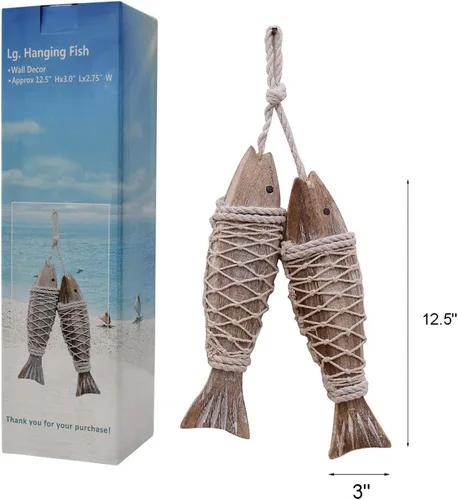 Miniatura 7 de Decoración de peces de madera antigua, adorno para colgar en la pared, decoraciones de peces de madera para el hogar tema náutico