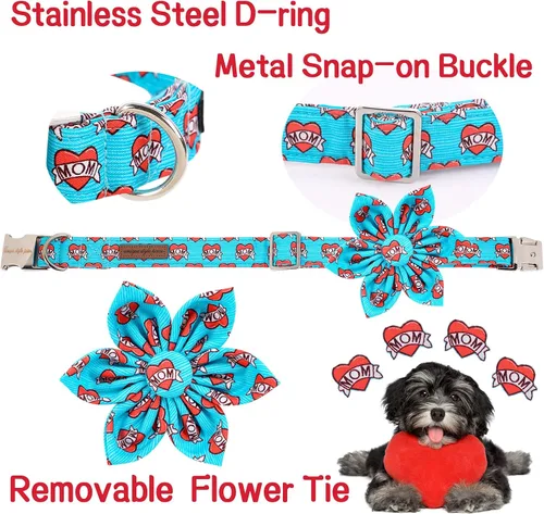 Miniatura 2 de Unique style paws Collar de perro para el día de San Valentín con lazo de flores, collar de cachorro de corazón azul, el mejor regalo para niños