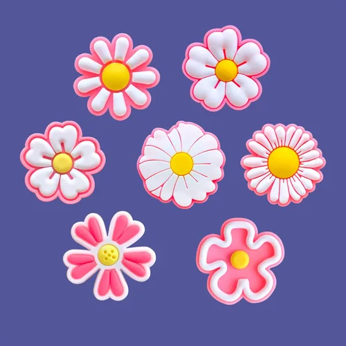 Miniatura 4 de 24 dijes de flores rosas para zapatos de zueco, sandalias, pulseras, dijes lindos, Metal no precioso., No es una piedra preciosa