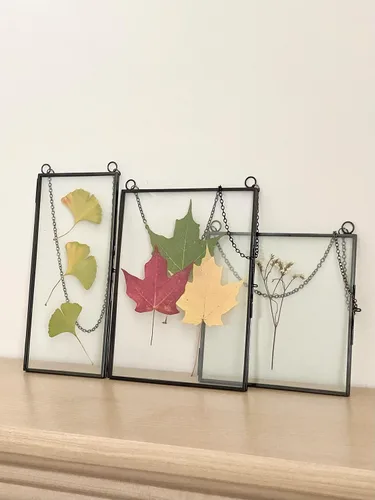 Miniatura 8 de Beedecor Juego de 2 marcos colgantes de vidrio doble para flores prensadas, hojas y obras de arte, marco flotante de metal grande con cadena, marcos