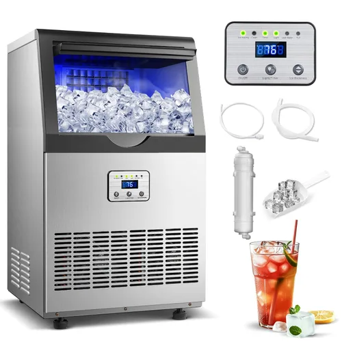 Miniatura 9 de Amzgachfktch - Máquina comercial para hacer hielo, 100 libras/24 horas, máquina para hacer hielo con 2 modos de entrada de agua, capacidad