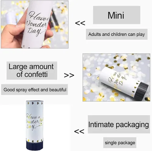Miniatura 4 de Cañón de confeti blanco, paquete de 6 mini cañones de confeti para fiestas, confeti biodegradable para bodas, niños, cumpleaños, bodas, suministros