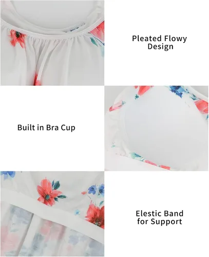 Miniatura 5 de Camiseta sin mangas plisada para mujer con copa de brasier incorporada, casual, fluida, con correa ajustable (S-4XL)