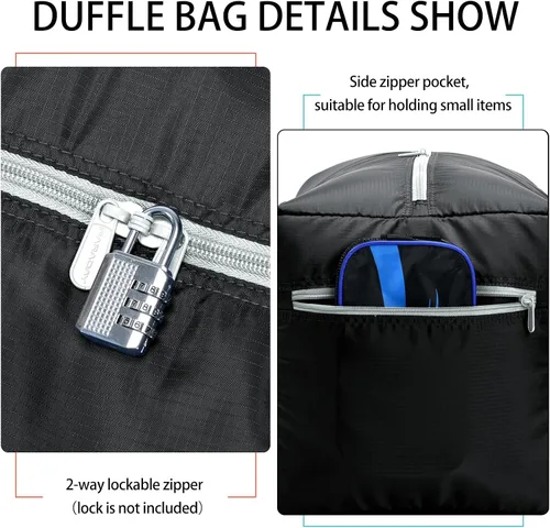 Miniatura 2 de Bolsa de lona plegable de 30 pulgadas 75 L ligera con resistente al agua para viajes Negro 75L