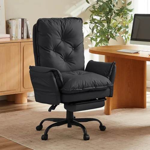 Bestier Silla de oficina con patas cruzadas con reposapiés, silla cruzada de respaldo alto con reposabrazos y ruedas reversibles, silla de oficina