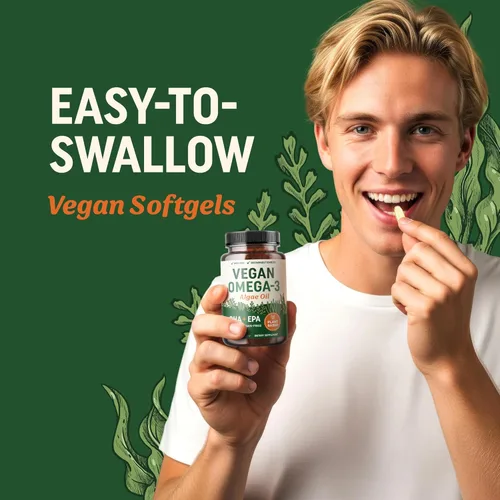 Miniatura 4 de Aceite de Algas Omega 3 Vegano DHA EPA de Base Vegetal Obtenido de Manera Sostenible, Sin Carrageenan, Sin GMO Salud del Corazón, Cerebro