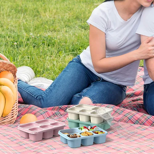 Miniatura 7 de Bento Box - Lonchera para adultos, paquete de 4 unidades, 5 compartimentos, contenedor de preparación de comidas para niños, contenedores Trigo