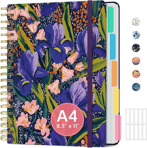 Miniatura 35 de Cuadernos grandes de espiral rayados para el trabajo con divisores y pestañas extraíbles, 8.5 x 11 pulgadas, bonito cuaderno de tapa dura de 5 A