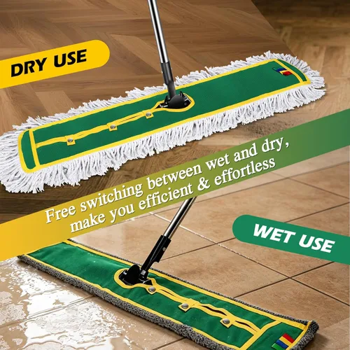 Miniatura 3 de MASTERTOP - Mopa de polvo comercial de 42 pulgadas para limpieza de suelos, trapeador plano grande con mango largo, escoba de barrido con 2 Verde