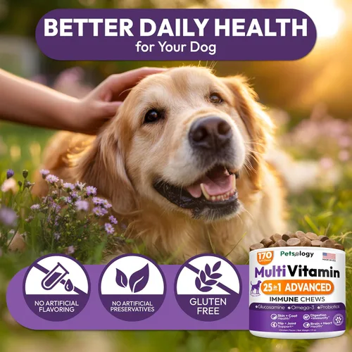Miniatura 6 de Multivitamínico masticable para perros, vitaminas y suplementos para perros con glucosamina, 170 masticables, cadera y articulaciones, apoyo