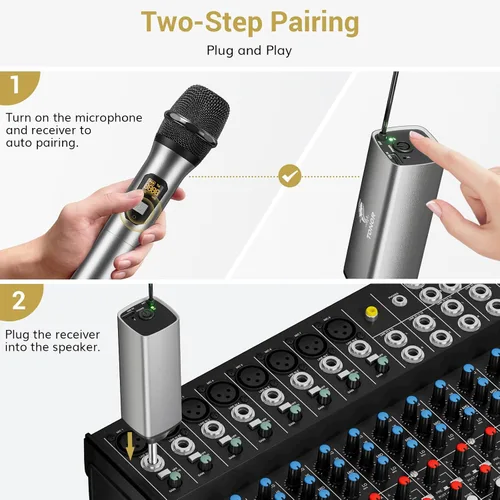Miniatura 4 de Micrófono inalámbrico TONOR, sistema de micrófono de mano inalámbrico de metal UHF con receptor recargable, para karaoke, canto, fiesta, boda, DJ