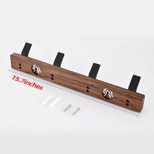 Miniatura 2 de Perchero de Pared - 15.7 Pulgadas Perchero de Ganchos de Madera de Nogal Montaje en Pared con 4 Ganchos de Aluminio Negro Ganchos de Abrigo