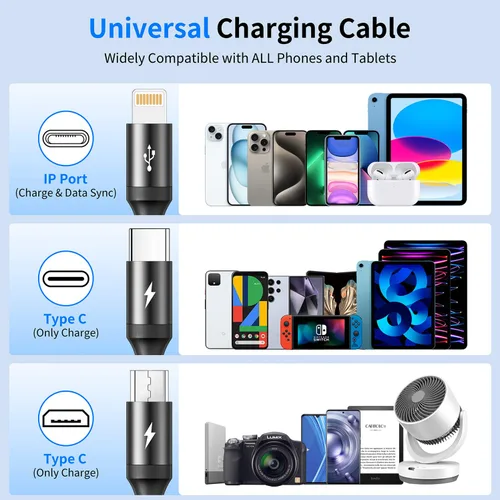 Miniatura 5 de RULUS Cable de carga múltiple corto [2 unidades/13.8 in], cable multiUSB 4 en 1, cable de carga rápida trenzado, cable de carga USB universal
