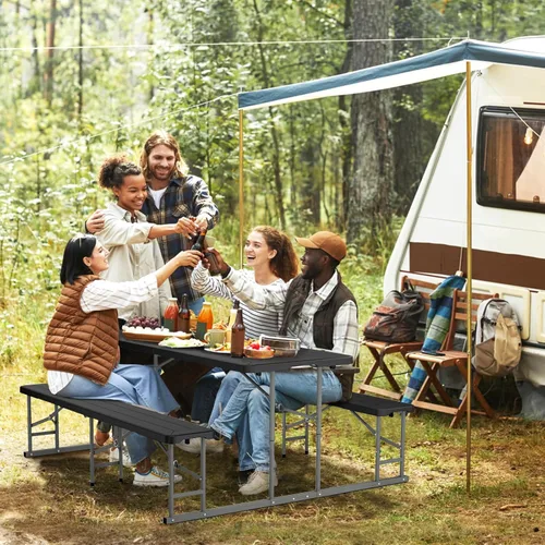 Miniatura 6 de VINGLI Juego de mesa y banco de picnic plegable, muebles de comedor portátiles al aire libre para camping, patio, patio trasero, parte superior