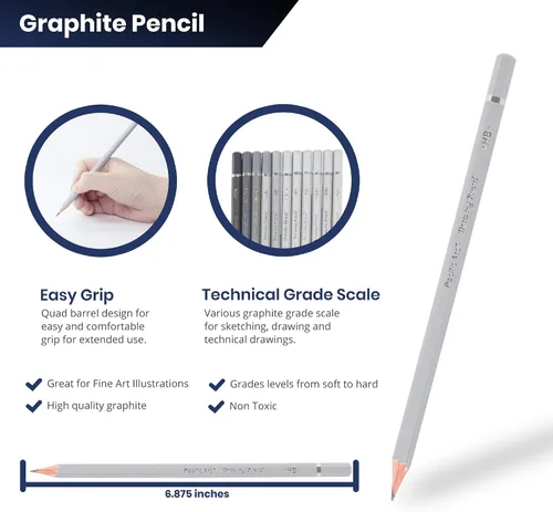 Miniatura 6 de Pacific Arc Lápices de dibujo de grafito prémium para artistas, paquete de tecnología – Lápices profesionales para dibujar, dibujar, dibujar