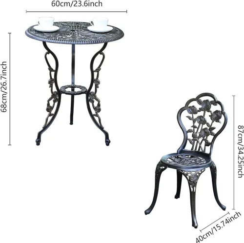 Miniatura 6 de JARDIN DE CENTENNIAL Juego de Bistró para Patio. Juego de Mesa de Bistró de Aluminio Fundido Resistente al Óxido con Orificio para Sombrilla