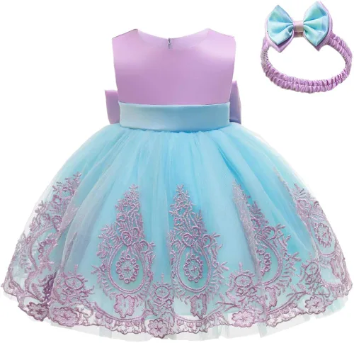 Miniatura 2 de CMMCHAAH - Vestidos de fiesta y concurso, con encaje y bordado, con lazo, tutú y diadema, para bebés y niñas, tallas 0-6T