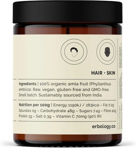 Miniatura 5 de Erbology Polvo orgánico Amla de 3.2 onzas, 45 porciones, grosella espinosa india, regeneración de la piel y el cabello, rico en vitamina C