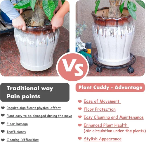 Miniatura 3 de Paquete de 6 soportes de metal para plantas con ruedas de 12 pulgadas con ruedas, soporte de hierro forjado resistente, rodillos para plantas