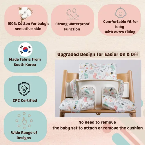 Miniatura 3 de Stokke Tripp Trapp - Juego de cojines impermeables y compatibles, fáciles de limpiar, hechos de tela de Corea, 100% algodón, juego de cojines