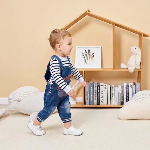 Miniatura 6 de Linda ropa de bebé niño traje niño niño camiseta de manga larga a rayas + mono de mezclilla mono pantalones conjuntos conjuntos