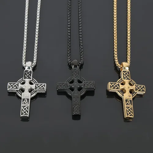 Miniatura 7 de Cross Pendant for Car Rear View Mirror Decor Prayer Hanging Ornament Stainless Steel Celtic Knot Cross Necklace Adult Men Christian Gift