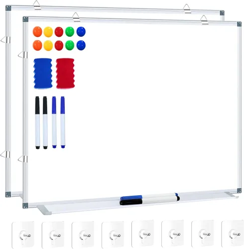 Miniatura 11 de H-Qprobd Pizarra de borrado en seco para presentación de aluminio para pared, pizarra blanca magnética con bandeja larga para bolígrafos, pizarra