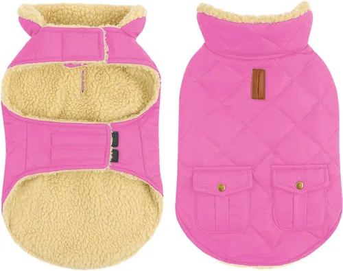 Queenmore Abrigo de invierno para perro, chaqueta de vellón, ropa impermeable para perros para clima frío, acolchado de algodón grueso y cálido, Rosa
