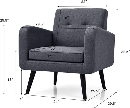 Miniatura 3 de Giantex Silla decorativa tapizada, moderna de tela de lino de mediados de siglo con brazos, carga máxima de 265 libras, cómodo sofá individual Azul