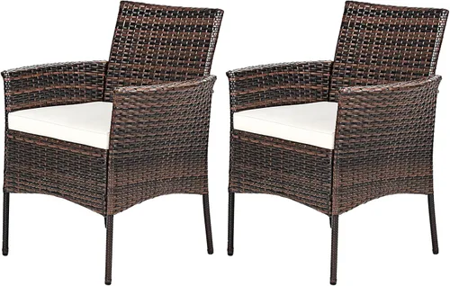 Miniatura 13 de RELAX4LIFE Juego de 2 sillas de mimbre para patio, sillas de ratán de polietileno para interiores y exteriores con respaldo de bastón, cojines