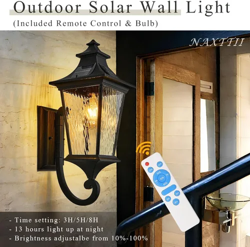 Miniatura 3 de Apliques solares impermeables para exteriores con control remoto de 20.9 pulgadas de altura, luces solares de pared de gran tamaño con vidrio