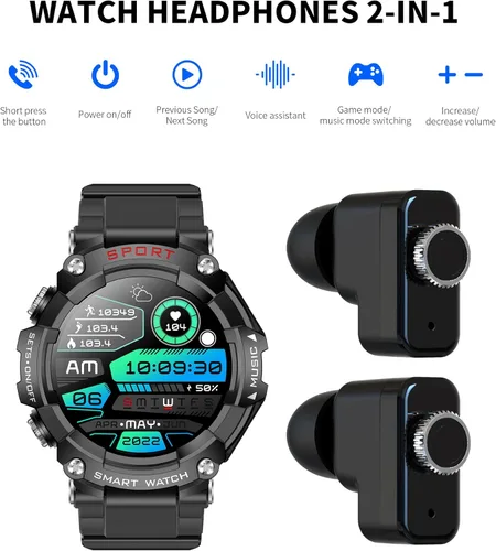 Miniatura 3 de Cuerpo de metal con pantalla Full Touch HD de 1.52 pulgadas, reloj inteligente con auriculares, auriculares deportivos TWS reloj inteligente dos