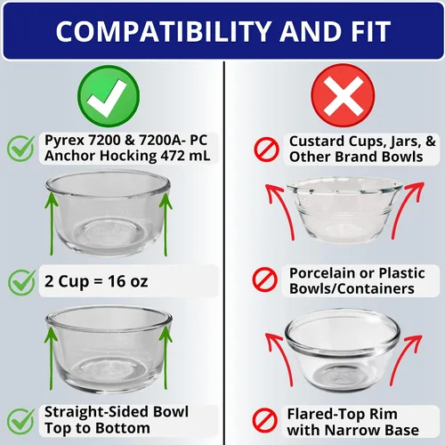 Miniatura 6 de KlareWare Tapas de repuesto para 2 tazas, tapas de plástico sin BPA para Pyrex 7200, Anchor Hocking (paquete de 4, azul) - Contenedores no incluidos