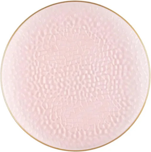 EcoQuality Platos de plástico rosa translúcido martillado de 13 pulgadas con borde dorado – Platos de fiesta similares a China, platos de ensalada