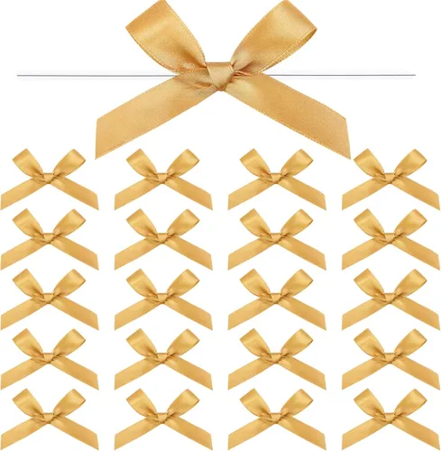 Gejoy 100 mini lazos de oro macizo de 2.6 pulgadas para envolver regalos, lazos de satén preatados, bolsas de manualidades para bodas, cumpleaños,
