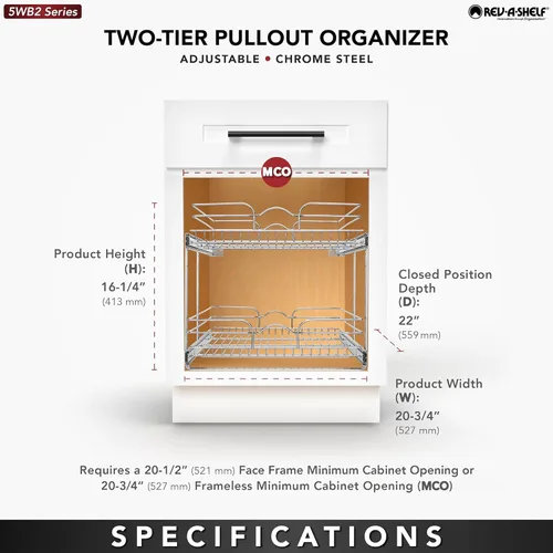 Miniatura 3 de Rev-A-Shelf Estante extraíble para armario de cocina de 2 niveles y organizador de cajones, cesta de almacenamiento de despensa deslizante en varios