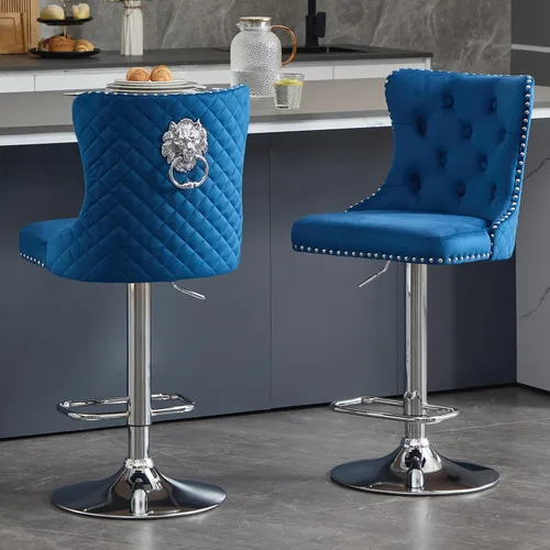 Miniatura 20 de Taburetes de bar negros juego de 2 sillas de cocina giratorias de terciopelo con respaldo alto acolchado, taburetes dorados modernos tapizados