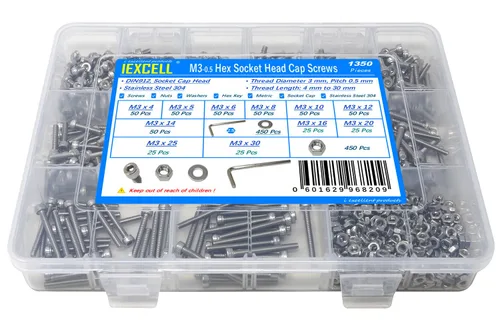 Miniatura 5 de iexcell 25 piezas M4 x 60/65/70/75/3.150 in paso de rosca 0.028 in acero inoxidable 304 cabeza hexagonal Tornillos Tornillos surtido Kit