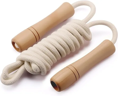 Cuerda de saltar para niños – Mango de madera – Cuerda de saltar ajustable de algodón trenzado para niños pequeños fitness entrenamiento ejercicio