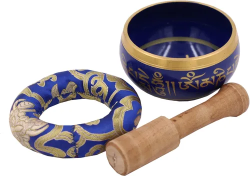Miniatura 5 de DharmaObjects ~ Juego de cuencos tibetanos OM MANI con mazo, cojín de brocado y bolsa de transporte, para meditación, curación de chakras, oración