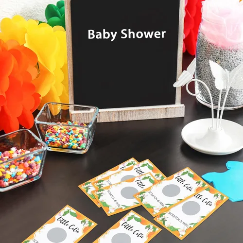 Miniatura 6 de Minatee Paquete de 60 tarjetas para rascar Little Cutie Little Cutie Baby Shower Games Orange Theme Tarjetas raspar para Little Cutie Baby Shower