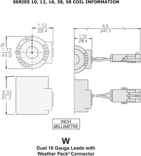 Miniatura 2 de HydraForce 6359732 Bobina de válvula electromagnética, conector Weatherpack, 12v DC, tamaño 10