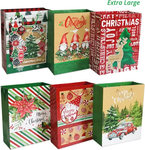 Miniatura 5 de Party Funny 24 bolsas de papel de regalo de Navidad a granel con asas y 60 etiquetas de regalo de Navidad, varios tamaños para envolver regalos