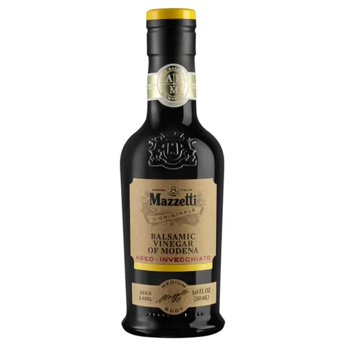 Mazzetti Gold Label - Vinagre balsámico de Modena IGP, 8.45 onzas líquidas, suave y equilibrado, madurado en barricas de roble, perfecto para