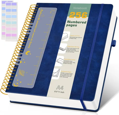 Miniatura 18 de Cuaderno de espiral A4 de 8.5 x 11 pulgadas, 256 páginas numeradas, de tapa dura, de cuero, para mujeres y hombres, cuadernos grandes rayados