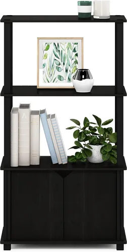 Miniatura 4 de Furinno Brahms - Estantería/Librero/Estante de exhibición/Rack de exhibición multiusos de 4 niveles con puerta, color espresso/negro