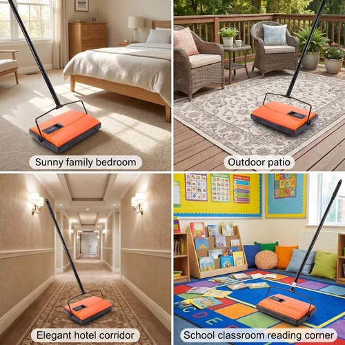 Miniatura 5 de CLEANHOME Escoba manual para alfombras y pelo de mascotas - Escoba de piso de cepillo doble, escoba ligera de presión para aulas/alfombras